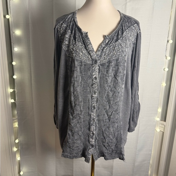 Vintage America Gray Buttoned Tunic with Relaxed Fit - Picture 1 of 7